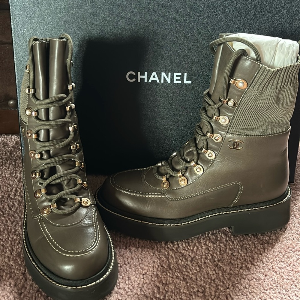 Chanel lace up combat boots